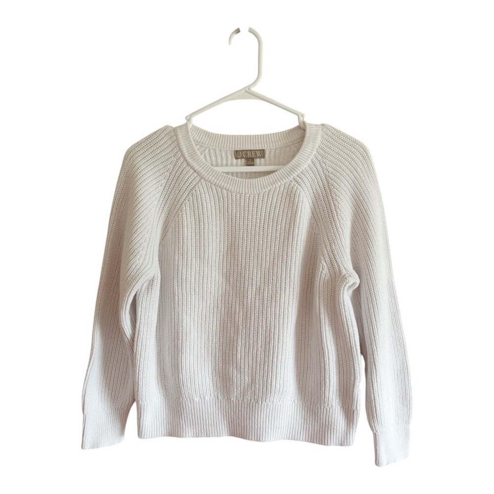 J.Crew White Cotton Fisherman Shaker Stitch Coastal Crewneck Sweater Size Medium